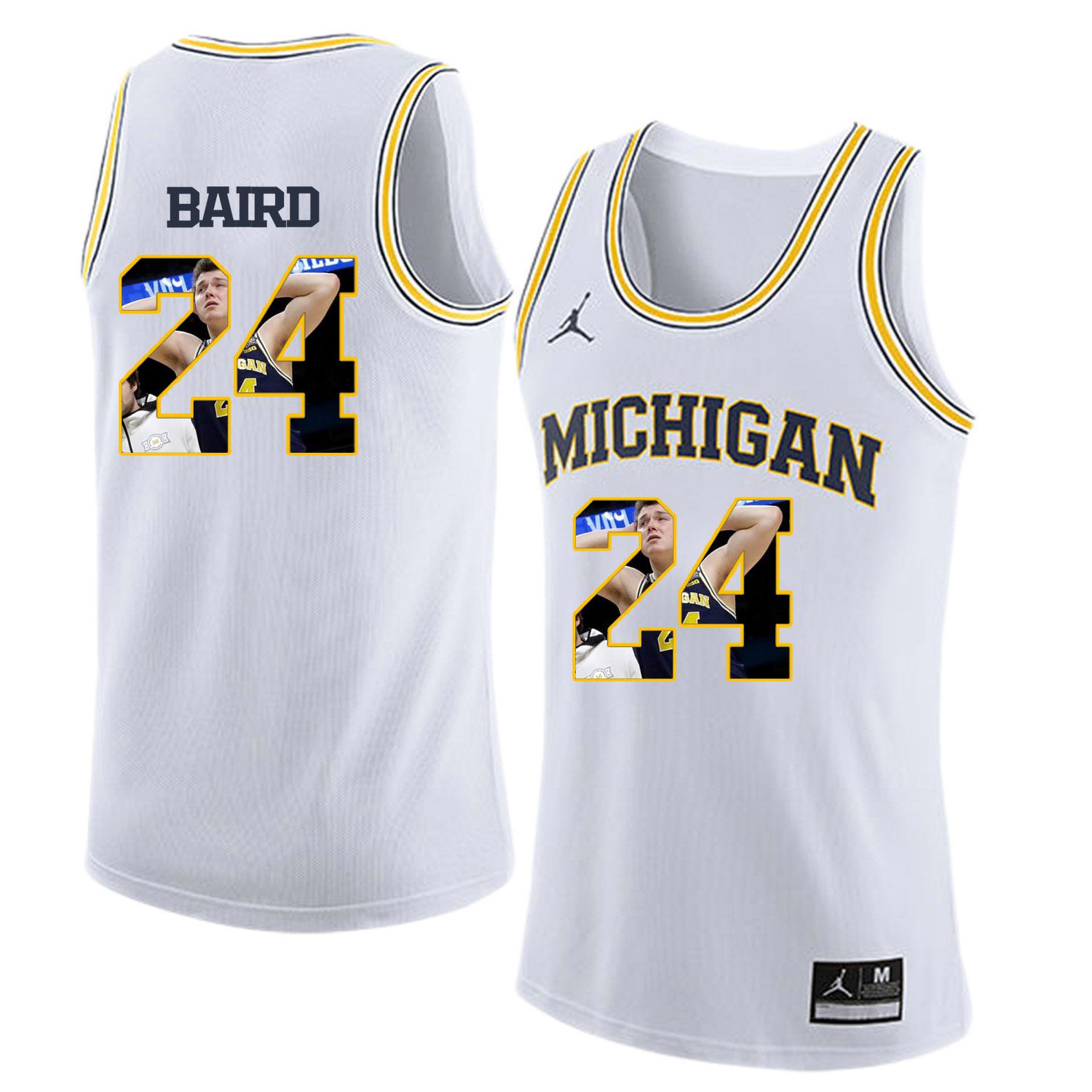 Men Jordan University of Michigan Basketball White 24 Baird Fashion Edition Customized NCAA Jerseys